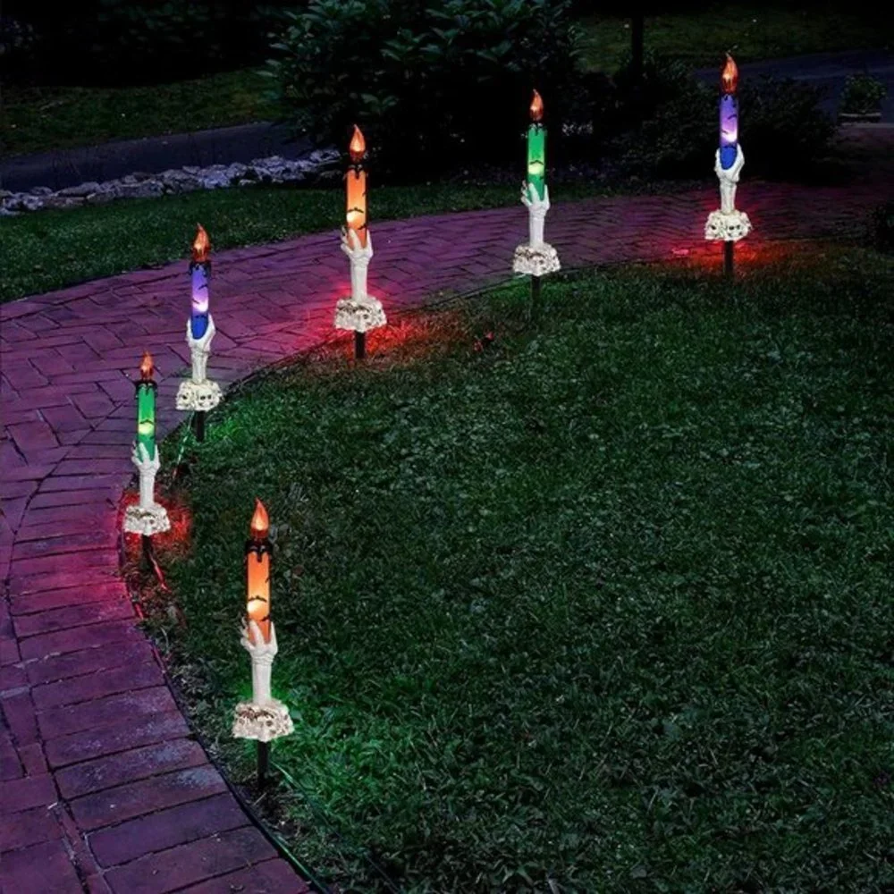 Home 5‎ Pack Orange Skull Candle Lights with Stakes